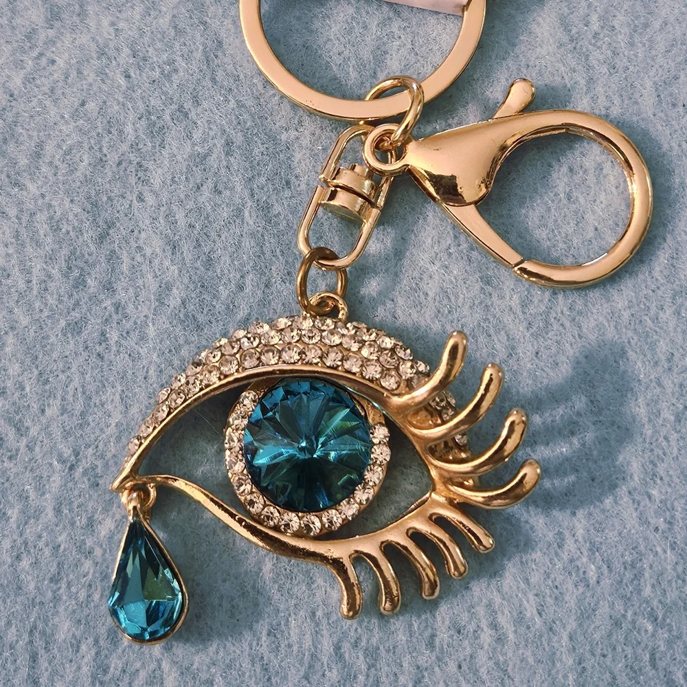 NWT Teal-Blue Faceted Crystal Iris Eye Keychain with Matching  Teardrop Charm